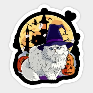 Persian Cat Funny Halloween Witch Pumpkin Sticker